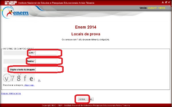 Cartão do Enem 2014 