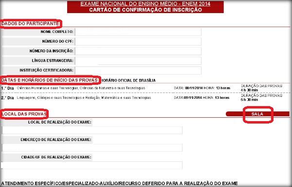 Cartão do Enem 2014 